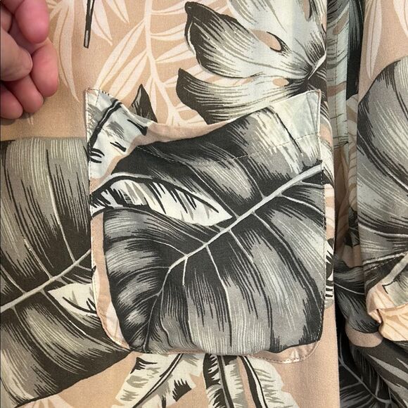 PANAMA JACK Men's Size 2XL Khaki Green Tropical Leaf Hawaiian Button Down Shirt - Picture 5 of 6